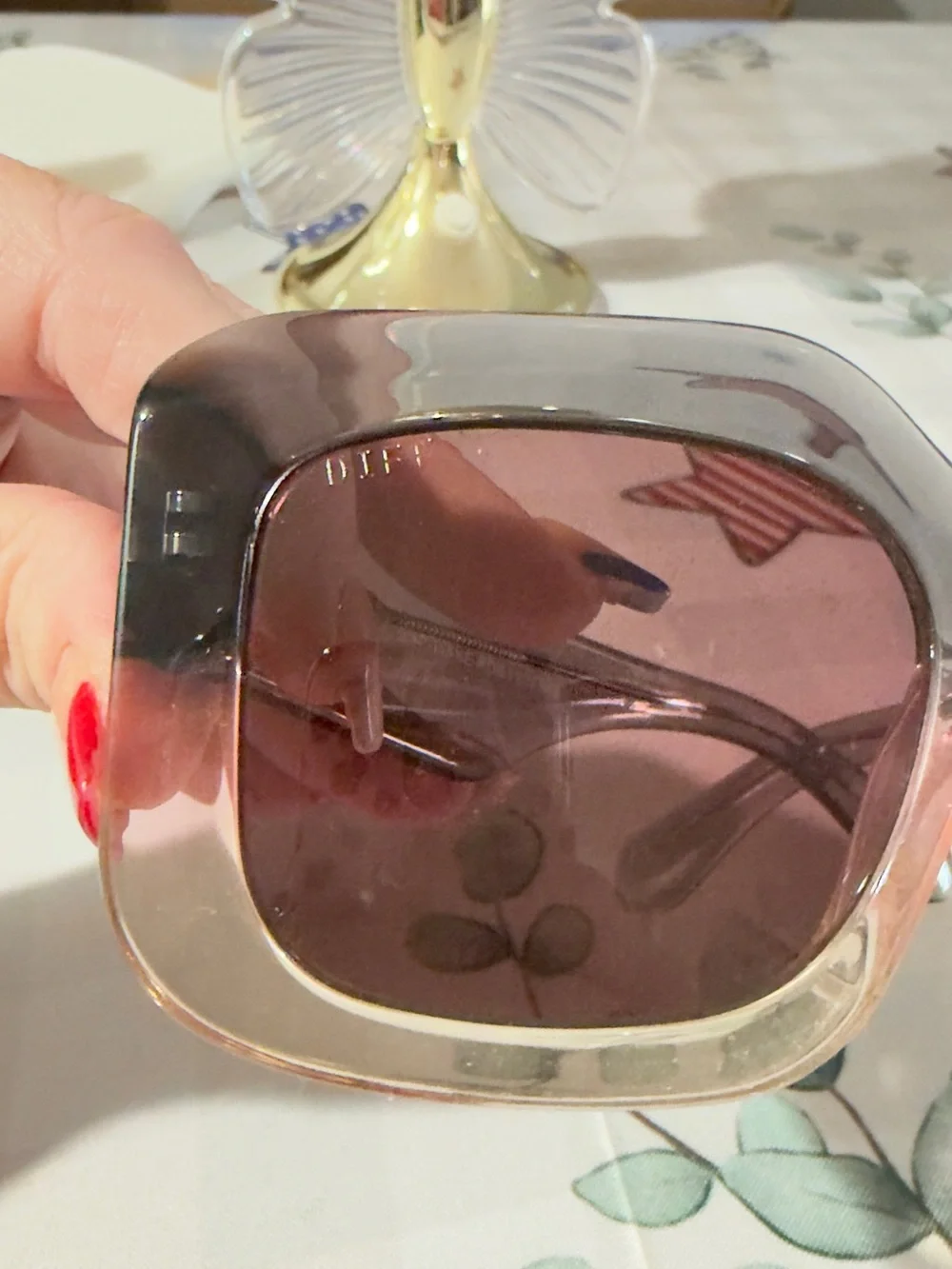 Diff Eyewear Ombre Gray to Pink Square Sunglasses with Rose-Tinted Lenses